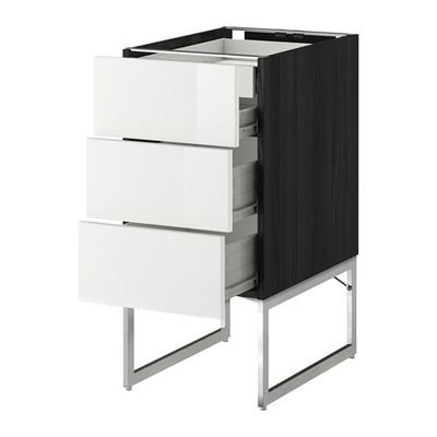 МЕТОД / ФОРВАРА Напольн шкаф 3фронт пнл/2низ/2ср ящ - 40x60x60 см, Рингульт глянцевый белый, под дерево черный