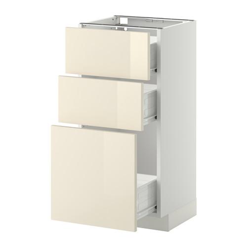 МЕТОД / ФОРВАРА Напольный шкаф с 3 ящиками - 40x37 см, Рингульт глянцевый кремовый, белый