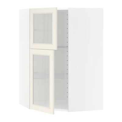 МЕТОД Углов навесной шкаф+полки/2 сткл дв - белый, Хитарп белый с оттенком