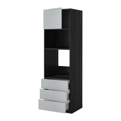 МЕТОД / ФОРВАРА Высок шкаф д/духовки/СВЧ/дверца/3ящ - 60x60x200 см, Веддинге серый, под дерево черный МЕТОД / ФОРВАРА Высок шкаф д/духовки/СВЧ/дверца/3ящ - 60x60x200 см, Веддинге серый, под дерево черный
