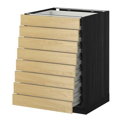 МЕТОД / ФОРВАРА Наполн шкаф 8 фронт/8 низк ящиков - 60x60 см, Тингсрид под березу, под дерево черный МЕТОД / ФОРВАРА Наполн шкаф 8 фронт/8 низк ящиков - 60x60 см, Тингсрид под березу, под дерево черный