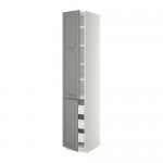 МЕТОД / МАКСИМЕРА Высокий шкаф+полки/3 ящика/2 дверцы - белый, Будбин серый, 40x60x220 см