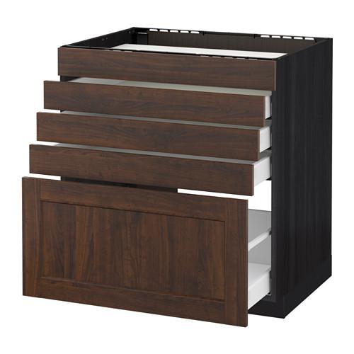 МЕТОД / МАКСИМЕРА Напольн шк д/вар панели/5фасад/4ящ - под дерево черный, Эдсерум под дерево коричневый, 80x60 см