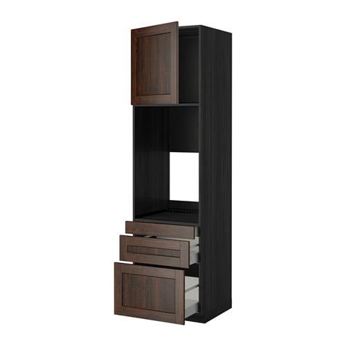 МЕТОД / МАКСИМЕРА Выс шкаф д/двойн духовки/3ящ/дверца - под дерево черный, Эдсерум под дерево коричневый, 60x60x220 см