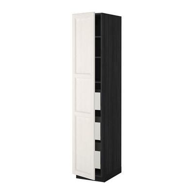 МЕТОД / МАКСИМЕРА Высокий шкаф с ящиками - 40x60x200 см, Лаксарби белый, под дерево черный