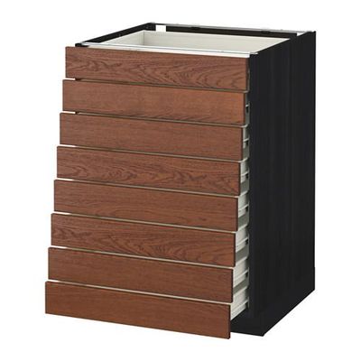 МЕТОД / ФОРВАРА Наполн шкаф 8 фронт/8 низк ящиков - 60x60 см, Филипстад коричневый, под дерево черный