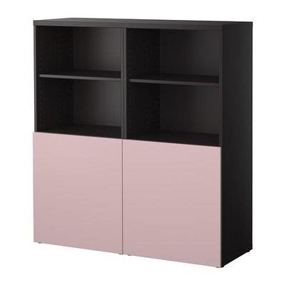 БЕСТО Комбинация для хранения с дверцами - черно-коричневый/Вара розовый
