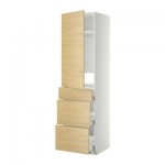 МЕТОД / МАКСИМЕРА Выс шкаф д/холодильн, с дврц/3 ящ - Тингсрид под березу, белый