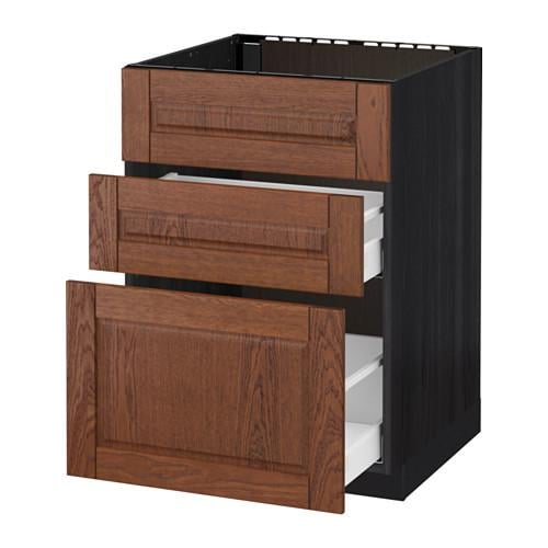 МЕТОД / МАКСИМЕРА Напольн шк п-мойку+3фрнт пнл/2ящ - под дерево черный, Филипстад коричневый, 60x60 см МЕТОД / МАКСИМЕРА Напольн шк п-мойку+3фрнт пнл/2ящ - под дерево черный, Филипстад коричневый, 60x60 см