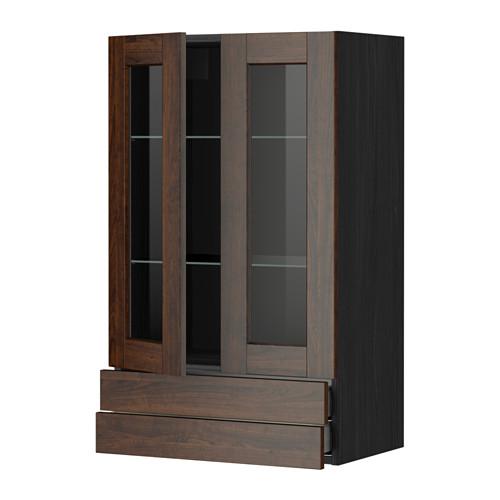 МЕТОД / МАКСИМЕРА Навесной шкаф/2 стек дв/2 ящика - под дерево черный, Эдсерум под дерево коричневый, 60x100 см МЕТОД / МАКСИМЕРА Навесной шкаф/2 стек дв/2 ящика - под дерево черный, Эдсерум под дерево коричневый, 60x100 см