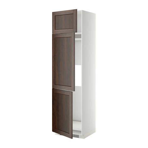 МЕТОД Выс шкаф для хол/мороз с 3 дверями - белый, Эдсерум под дерево коричневый, 60x60x220 см