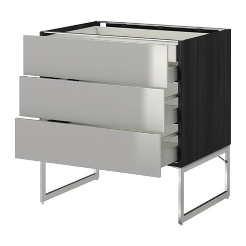 МЕТОД / МАКСИМЕРА Напольн шкаф 3фронт пнл/2низ/2ср ящ - под дерево черный, Гревста нержавеющ сталь, 80x60x60 см МЕТОД / МАКСИМЕРА Напольн шкаф 3фронт пнл/2низ/2ср ящ - под дерево черный, Гревста нержавеющ сталь, 80x60x60 см
