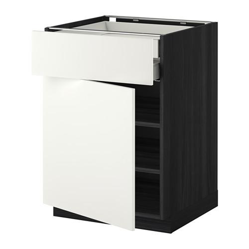 МЕТОД / МАКСИМЕРА Напольн шкаф двр/фр пнл/плк/2низ ящ - под дерево черный, Хэггеби белый, 60x60 см