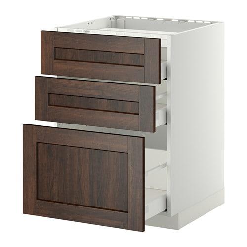 МЕТОД / МАКСИМЕРА Напольн шкаф/3фронт пнл/3ящика - белый, Эдсерум под дерево коричневый, 60x60 см