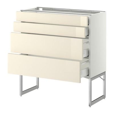 МЕТОД / МАКСИМЕРА Нплн шк 4 фронт/2 низк/2средн ящ - 80x37x60 см, Рингульт глянцевый кремовый, белый