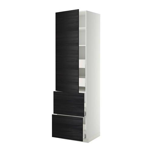 МЕТОД / МАКСИМЕРА Высокий шкаф+полки/4 ящика/2дверцы - белый, Тингсрид под дерево черный, 60x60x220 см МЕТОД / МАКСИМЕРА Высокий шкаф+полки/4 ящика/2дверцы - белый, Тингсрид под дерево черный, 60x60x220 см