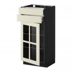 МЕТОД / ФОРВАРА Напольн шк/2 ящ/2 сткл дврц - под дерево черный, Будбин белый с оттенком