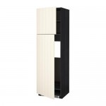 МЕТОД Высокий шкаф д/холодильника/2дверцы - под дерево черный, Хитарп белый с оттенком, 60x60x200 см