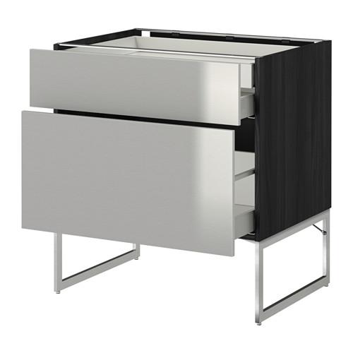 МЕТОД / МАКСИМЕРА Напольн шкаф 2фронт пнл/2низ/1вс ящ - под дерево черный, Гревста нержавеющ сталь, 80x60x60 см