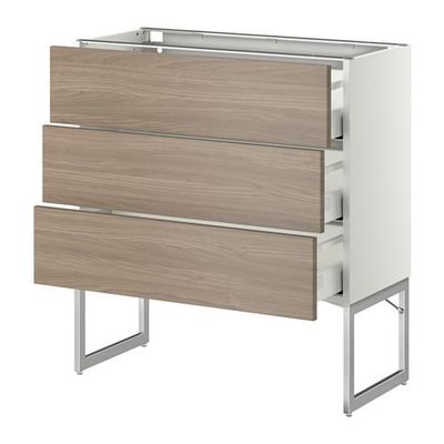 МЕТОД / МАКСИМЕРА Нплн шк 3 фрнт/3 средн ящика - 80x37x60 см, Брокхульт под грецкий орех светло-серый, белый