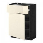 МЕТОД / ФОРВАРА Напольн шкаф с полкой/ящиком/дверью - под дерево черный, Рингульт глянцевый кремовый, 60x37 см