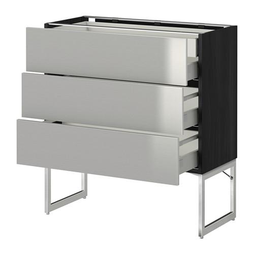 МЕТОД / МАКСИМЕРА Напольн шкаф 3фронт пнл/2низ/2ср ящ - под дерево черный, Гревста нержавеющ сталь, 80x37x60 см МЕТОД / МАКСИМЕРА Напольн шкаф 3фронт пнл/2низ/2ср ящ - под дерево черный, Гревста нержавеющ сталь, 80x37x60 см