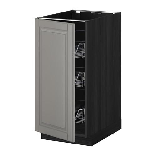 МЕТОД Напольный шкаф с проволочн ящиками - под дерево черный, Будбин серый, 40x60 см