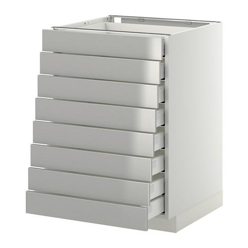 МЕТОД / МАКСИМЕРА Наполн шкаф 8 фронт/8 низк ящиков - белый, Гревста нержавеющ сталь, 60x60 см