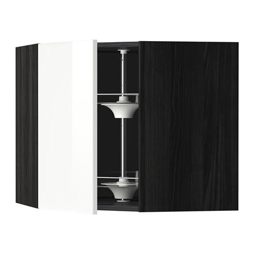 МЕТОД Угл нвсн шкф с вращающ секц - под дерево черный, Рингульт глянцевый белый, 68x60 см