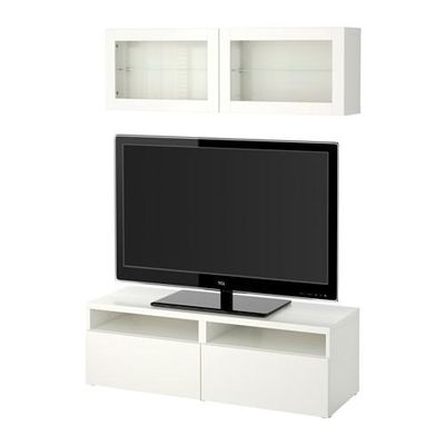 БЕСТО Шкаф для ТВ, комбин/стеклян дверцы - Лаппвикен/Синдвик белый прозрачное стекло, направляющие ящика,нажимные