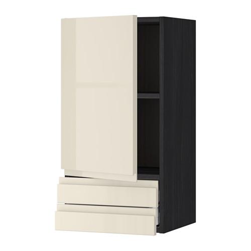 МЕТОД / МАКСИМЕРА Навесной шкаф с дверцей/2 ящика - под дерево черный, Воксторп глянцевый светло-бежевый, 40x80 см МЕТОД / МАКСИМЕРА Навесной шкаф с дверцей/2 ящика - под дерево черный, Воксторп глянцевый светло-бежевый, 40x80 см