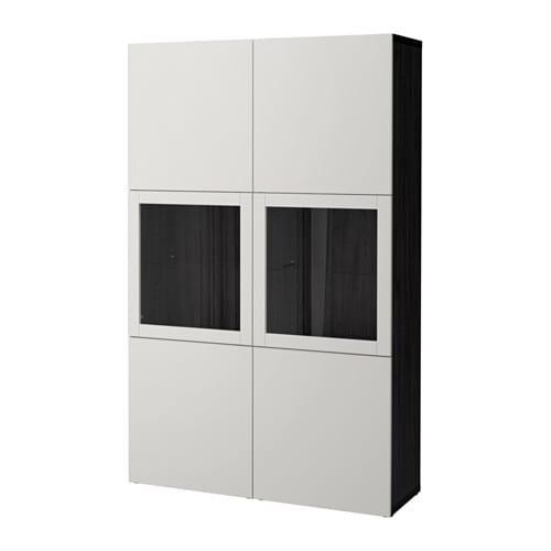 БЕСТО Комбинация д/хранения+стекл дверц - черно-коричневый/Лаппвикен светло-серый прозрачное стекло