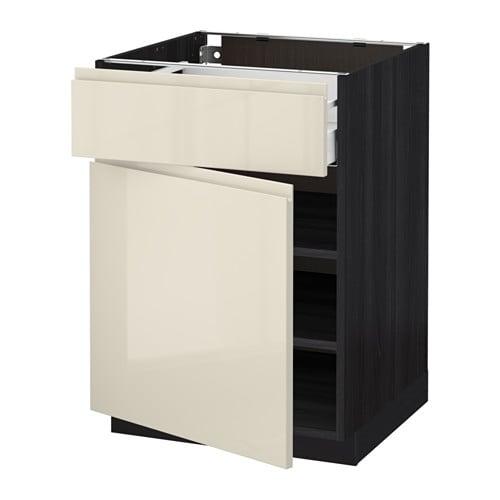 МЕТОД / МАКСИМЕРА Напольный шкаф с ящиком/дверью - под дерево черный, Воксторп глянцевый светло-бежевый, 60x60 см МЕТОД / МАКСИМЕРА Напольный шкаф с ящиком/дверью - под дерево черный, Воксторп глянцевый светло-бежевый, 60x60 см