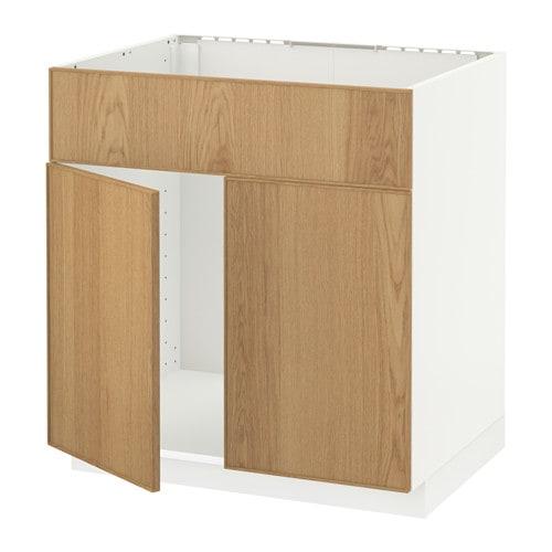 МЕТОД Напольн шкаф п-мойку 2 двр/фрн пнл - белый, Экестад дуб МЕТОД Напольн шкаф п-мойку 2 двр/фрн пнл - белый, Экестад дуб