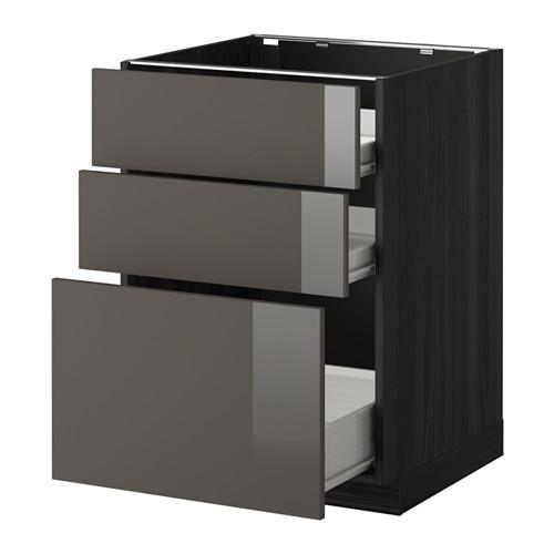 МЕТОД / ФОРВАРА Напольн шкаф 3фрнт пнл/2низк/1ср ящ - под дерево черный, Рингульт глянцевый серый, 60x60 см МЕТОД / ФОРВАРА Напольн шкаф 3фрнт пнл/2низк/1ср ящ - под дерево черный, Рингульт глянцевый серый, 60x60 см