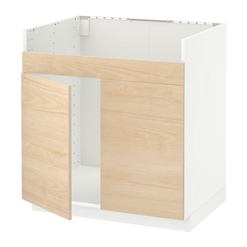 МЕТОД Напольн шкаф д двойн мойки ДУМШЁ - белый, Аскерсунд под светлый ясень