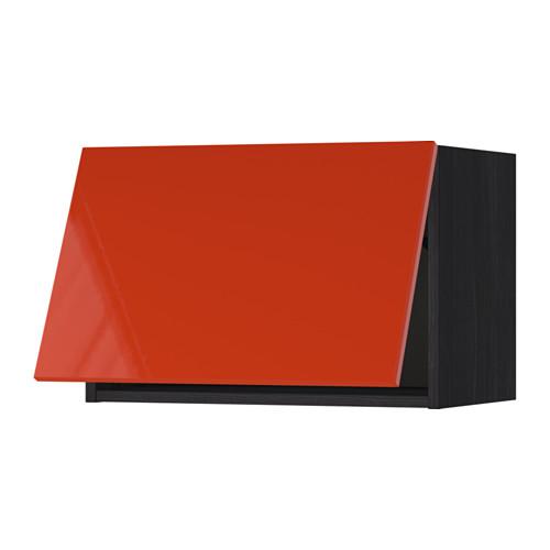 МЕТОД Горизонтальный навесной шкаф - под дерево черный, Ерста глянцевый оранжевый, 60x40 см