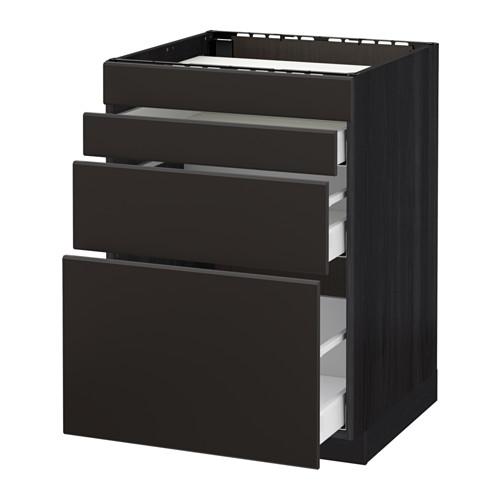 МЕТОД / МАКСИМЕРА Нап шкаф д/духовки/4фасада/3ящика - под дерево черный, Кунгсбакка антрацит, 60x60 см МЕТОД / МАКСИМЕРА Нап шкаф д/духовки/4фасада/3ящика - под дерево черный, Кунгсбакка антрацит, 60x60 см