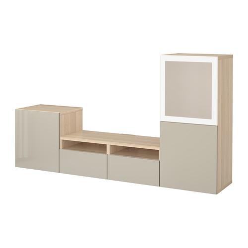 BESTÅ шкаф для ТВ, комбин/стеклян дверцы серый