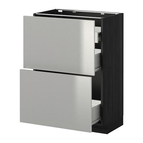 МЕТОД / ФОРВАРА Нап шкаф 2 фрнт пнл/1низк/2ср ящ - под дерево черный, Гревста нержавеющ сталь, 60x37 см