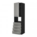 МЕТОД / МАКСИМЕРА Высок шкаф д/духовки/дверца/4ящика - под дерево черный, Будбин серый, 60x60x220 см
