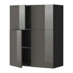 МЕТОД Навесной шкаф с полками/4дверцы - Рингульт глянцевый серый, под дерево черный МЕТОД Навесной шкаф с полками/4дверцы - Рингульт глянцевый серый, под дерево черный