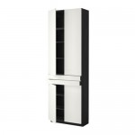 МЕТОД / МАКСИМЕРА Высокий шкаф+полки/2 ящика/4 дверцы - под дерево черный, Хэггеби белый