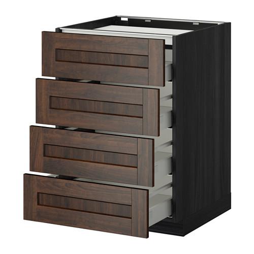 МЕТОД / МАКСИМЕРА Напольн шкаф/4фронт пнл/4ящика - под дерево черный, Эдсерум под дерево коричневый, 60x60 см