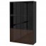 БЕСТО Комбинация д/хранения+стекл дверц - черно-коричневый/Сельсвикен глянцевый/коричневый прозрач стекло, направляющие ящика, плавно закр