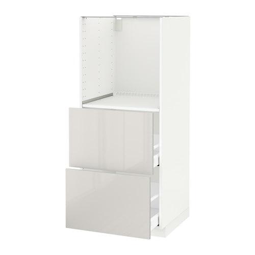 МЕТОД / МАКСИМЕРА Высокий шкаф с 2 ящиками д/духовки - белый, Рингульт глянцевый светло-серый