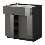 МЕТОД / ФОРВАРА Напольный шкаф/2дверцы/2ящика - под дерево черный, Рингульт глянцевый серый