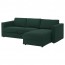 ВИМЛЕ Чехол на 3-местный диван - с козеткой/Гуннаред темно-зеленый