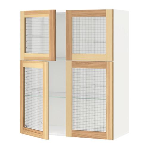 МЕТОД Навесной шкаф с полками/4 стекл дв - белый, Торхэмн естественный ясень МЕТОД Навесной шкаф с полками/4 стекл дв - белый, Торхэмн естественный ясень