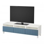 БЕСТО Тумба д/ТВ с ящиками - белый/Халлставик темно-синий, направляющие ящика,нажимные